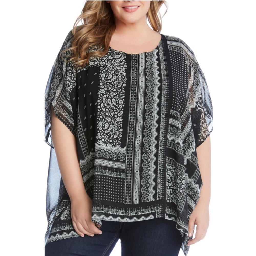 Karen Kane Black & White Layered Scarf Top Size 3X